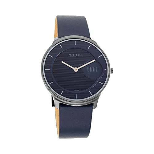 Image of Titan Edge Quartz Analog Blue Dial Leather Strap Watch for Men-NS1843QL01