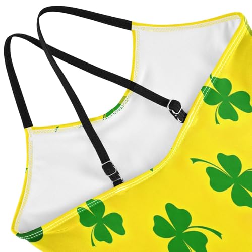 Bathing Suits for Toddlers, Summer Beach Bathing Suit 3-10 Y, Green Shamrock Leaves Yellow4