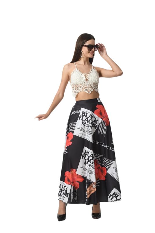 Sponsored Ad - Long Skirts for Women Floral Print Skirt|American Poly Spandex Casual Skirt for Girls|Summer Skirt|Huge Flare 39Inch Height (No Top Included)