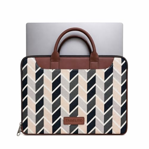Image of Tabelito Designer Printed Laptop Sleeve for Women (13-15.6 Inch) | Jute & Vegan Leather Office Handbag | Lightweight Stylish Work Bag with Handle
