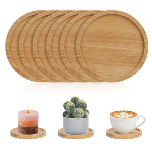 AYSYR Kerzenteller Multifunktional Wiederverwendbar Deko - 6 Stück Untersetzer Bambus Inner D 8...