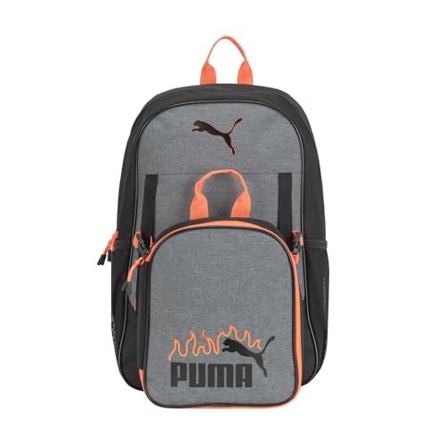 Image of PUMA Unisex Kid's Colony Lunch Kit & Backpack Combo, Heather Grey /Heat Fire, Medium