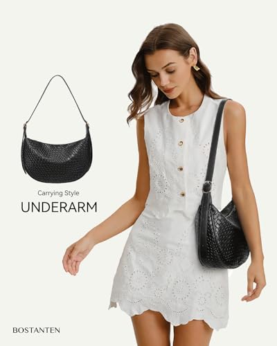 Image of BOSTANTEN Purses for Women Crescent Crossbody Bag Vegan Leather Shoulder Hobo Handbag Adjustable Strap