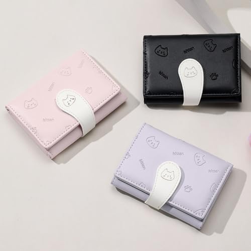 Folding Ladies Fashion Card Case Wallet，Cute Wallets for Women，Lady Credit Card Holder with Solid Color Wallet with Embroidery3