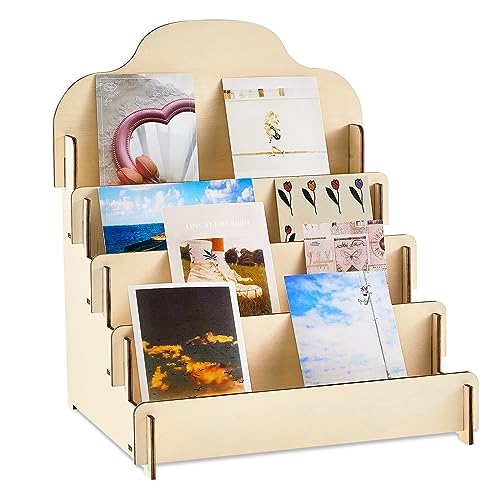 Barydat Greeting Card Display Stand Wooden, 11.8 x 10.4 x 14.2 Inch, Beige