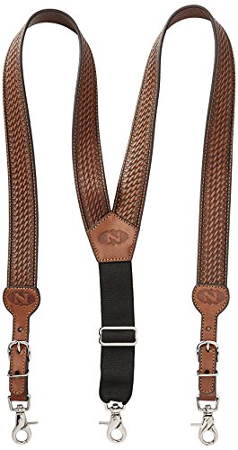 Nocona Belt Co. Men s Standard Gallus Basketweave Embossed Leather Suspenders, Tan, Large