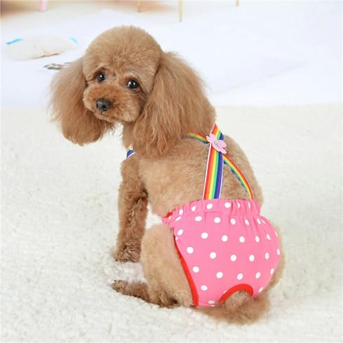 Image of Dog Diaper Shorts Sanitary Pantie Female Dogs Adjust Suspender Diaper Panties Period Briefs Dog Physiological Shorts, M Polka Dot Light Pink