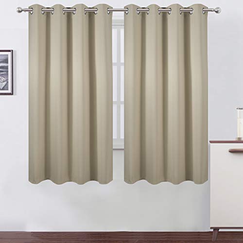Image of LEMOMO Beige Blackout Curtains 66 x 63 Inch Length /Set of 2 Curtain Panels /Thermal Insulated Room Darkening Blackout Curtains for Bedroom