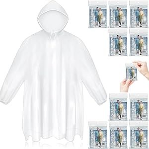 10 Pack Disposable Rain Ponchos for Adults, Card-Sized Emergency Ponchos Family Pack with Hood for Travel
