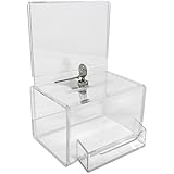Dazzling Displays Clear Acrylic Mini Donation Box with Attached Business Card Holder, and Cam Lock and (2) Keys