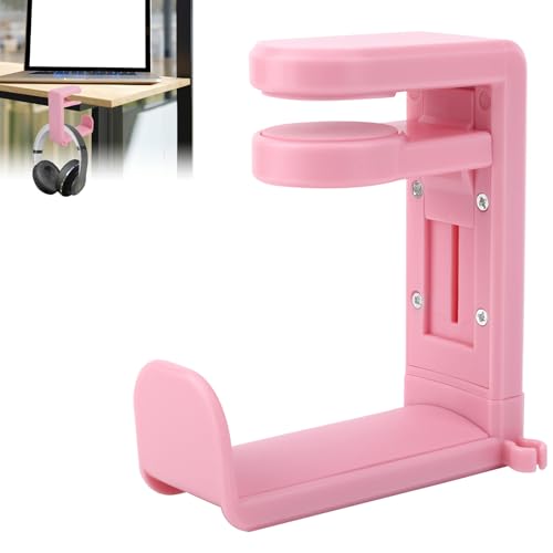 BOXOB Soporte para Auriculares Mesa, Plegable con Clip en C Auriculares Soporte Debajo del Escritorio con Asa Retráctil para Accesorios de Juegos de PC en Casa (Rosa)