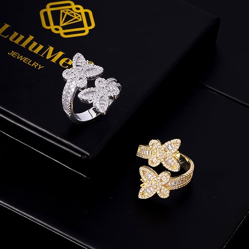 Iced Out Jewelry Diamond Interlocking Butterfly Ring, Hip Hop Bling 5A Cz Stones Shiny Baguette Engagement Gold Luxury Party Pinky Ring For Women4