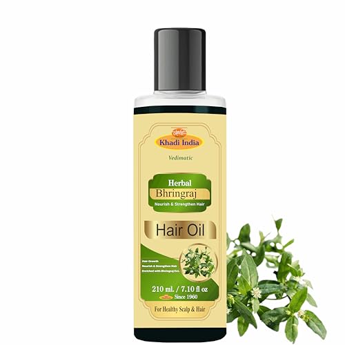Image of Khadi Natural Bhringraj Herbal Hair Oil For Controlling Hair Fall, Nourishing Oil For Healthy Hair Growth, Paraben & Silicone-Free Suitable For All Hair Types, (Pack Of 1-210 ml., Maha Bhringraj Oil)