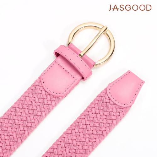 Image of JASGOOD Women Men Braided Woven Elastic Stretch Waist Belt Golf Canvas Fabric Casual Belt for Jeans Pants