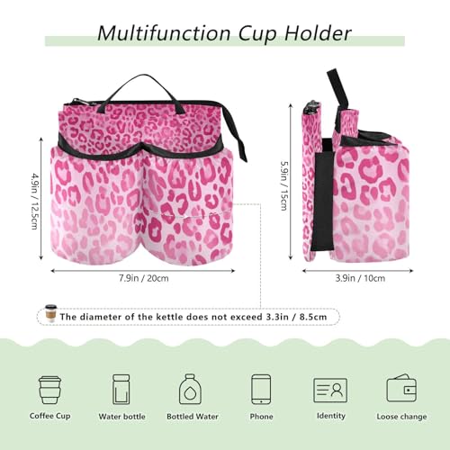Image of Luggage Cup Holder for Suitcases Free Hands Suitcase Cup Holder Portable Travel Luggage Drink Cup Caddy Bag Carrier with Handle Gradient Pink Leopard Print