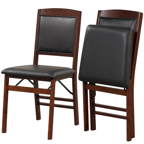 Image of COSTWAY Folding Dining Chairs Set of 2, Wooden Kitchen Side Chairs w /Padded Seat, Solid Wood Frame, 400 LBS Load Bearing, No Assembly Needed, Vintage Foldable Chairs for Dining Room, Living Room