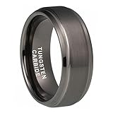 TUTISS 8mm Gunmetal Tungsten Rings for Men Women Fashion Engagement Wedding Bands Brushed Finish Stepped Beveled Comfort Fit Size 10