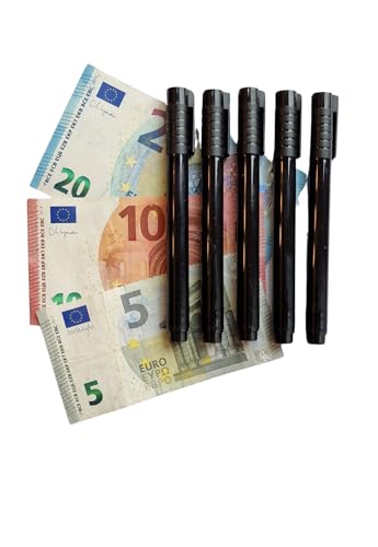 Fortoo lot de 5- Stylo faux billets euros-stylo billet banque faux-stylos billets-Détection billets de banque-Marqueur de contrôle de monnaie