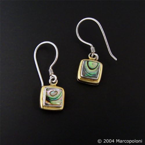 Paua (Abalone) Shell Square Gold-Rim Hook Earrings