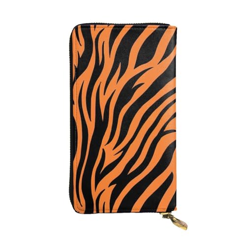 Tiger Stripes Orange Pattern Print Cash Wallet Women Men,Leather Coin Purse Credit Card Holder,Organizer Zipper Wallet, Black