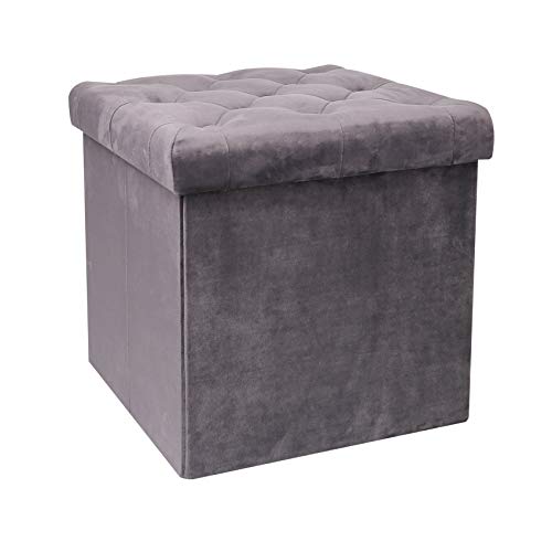 Bonlife Faltbarer Sitztruhe mit Stauraum,Samt Sitzwürfel Couch Hocker,Aufbewahrungsbox mit Deckel,Fußhocker Samttuch,Sitzhocker Grau,40x40x40cm