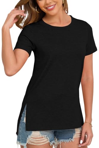 Womens Side Split Casual Summer Tops Short Sleeve T-Shirts