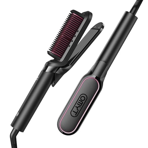 TYMO Flat Iron Hair Straightener Brush 2 in 1, 200M Ions Hair Straighteners for Women, Ceramic Dual Voltage Straightening Hot Comb for Anti-Frizz Stra
