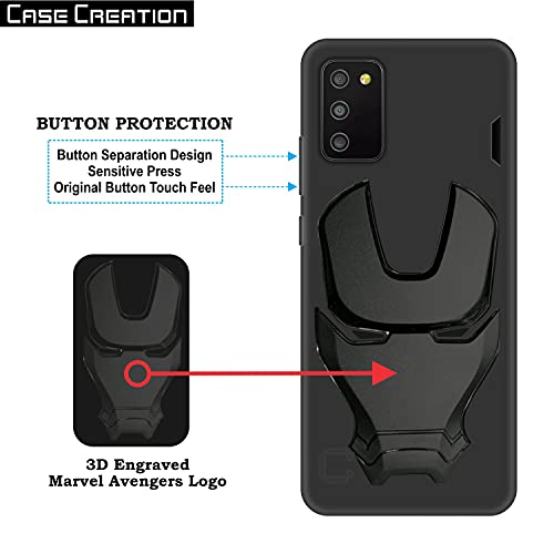 Image of COVERLY Official 3D Touch Feel Trending Real Hero Avenger Logo Mask soft Rugged Grip Iron Man Super Power Cartoon Movie Engraved Silicone Matte Strong back cover for Samsung Galaxy M02s (2020) - Black