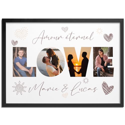 Pictalia - Cadre Photo Personnalisé LOVE, Cadeau Couple, Cadre Photo Couple, Cadeau Mariage Personnalisé, Saint Valentin Femme, Copine, Saint Valentin Homme,...