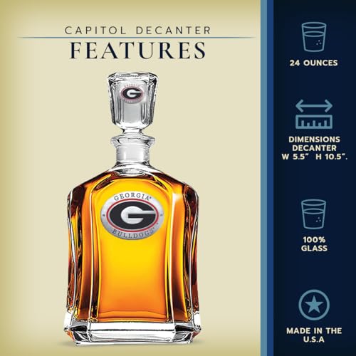 Image of Heritage Pewter Georgia Capitol Decanter | 24 OZ Whiskey Decanter for Liquor with Airtight Stopper | Expertly Crafted Pewter Glass Clear