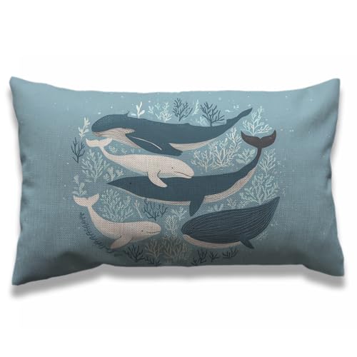 AOYEGO Fish Throw Pillow Cover 12x20 Inch Nature Nautical Ocean Sea Seaweed Coral Whale...