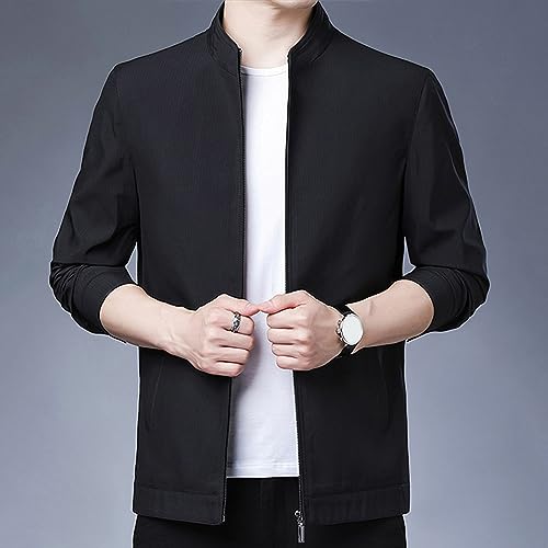 Men Office Jacket Men's Solid Color Spring/Fall Coat Formal Business with Full Zipper Closure Stand Collar Pockets2