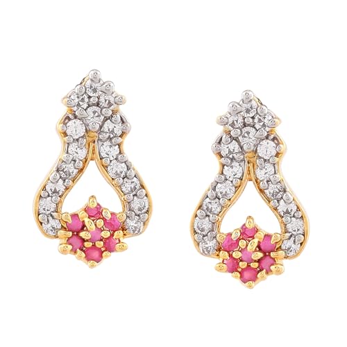 Estele 24 Kt Gold and Silver Plated American Diamond Ruby flower Brass Damask Stud Earrings For Girls (B08D7P5W4P) Amazon Price History, Amazon Price Tracker
