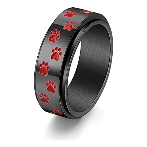 6mm/8mm Dog Cat Paw Heart Shaped Spinner Ring Stainless Steel Pet Animal Kitten Doggy Paw Fidget Anxiety Ring for Women and Men Rotatable Stress Relieve Worry Rings Cover