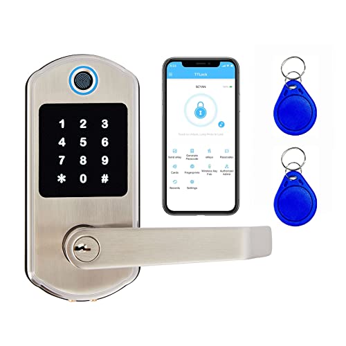Smart Door Lock, Scyan X10, 5 in 1 Keyless Entry Door Lock, Keypad Door Lock, Fingerprint Door Lock, Biometric Door Lock, Keypad Entry Door Lock, Touchscreen Door Lock, Satin Nickel