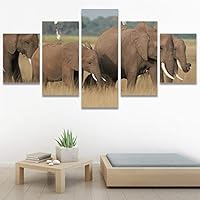 SIGNWIN 5 Panel Canvas Wall Art Modern Art Animals Dramatic Giraffe Lion Multicolor Photography Southwest for Home Decorations Ready to Hang - 60