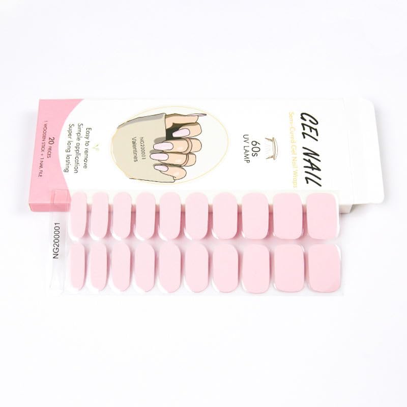 KIRA 20PCS Semi-Cured Gel Nail With 1 Wooden Stick + 1 Nail File & Nail Strip, Full Wrap Gel Nail Art Sticker, Waterproof Gel Nail Wrap Stickers with Nail File and Sticker UV/LED Lamp (NG200001)