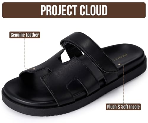 Image of Project Cloud 100% Genuine Leather Sandals for Women Footwear - Stylish Womens Sandals with Plush & Soft Insole - Non-Slip and Water-Resistant Beach Sandals Slides for Women (Mayvy)