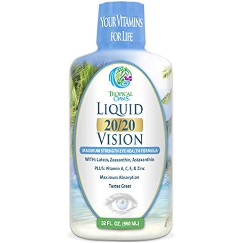 Liquid 20/20 Vision - Eye Vitamin Formula w/20mg Lutein, 4mg Zeaxanthin, 4mg Astaxanthin for Vision Support –Max Absorption- Great Taste & No Pills to Swallow– 32 Serv, 32oz Cover