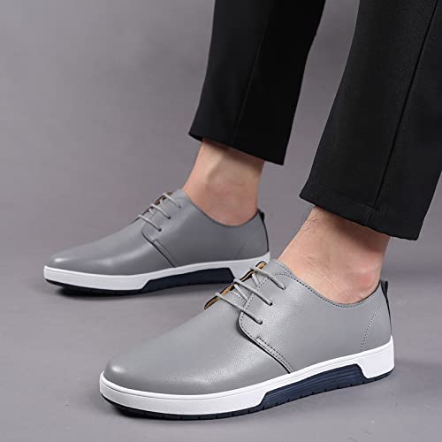 CsgrFagr Summer Style Men's Breathable Comfortable Business Lace Up Leisure Solid Color Leather Shoes Low Profile Mens Shoes (Grey, 10.5)3