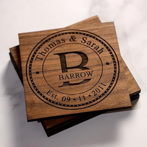 Personalized Coasters for Anniversary Gifts, Wedding Gifts, or Personalized Wooden Coster Sets | Choose Coaster Set Size (2, 4, 6, 8, 16) | Handmade Wooden Coasters for Drinks Cover