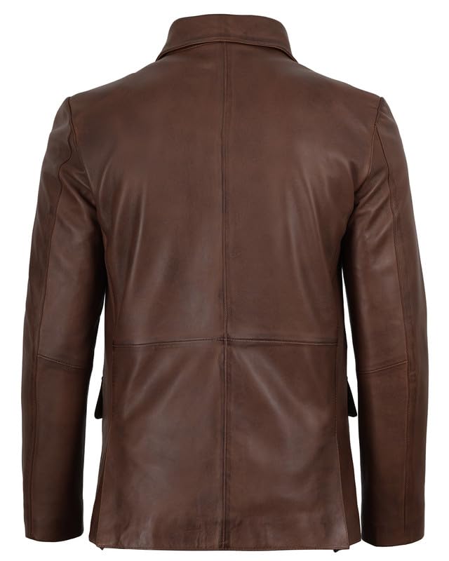 Image of Blingsoul Mens Leather Blazer Jacket - Real Lambskin Sport Coat with Notch Lapel Collar
