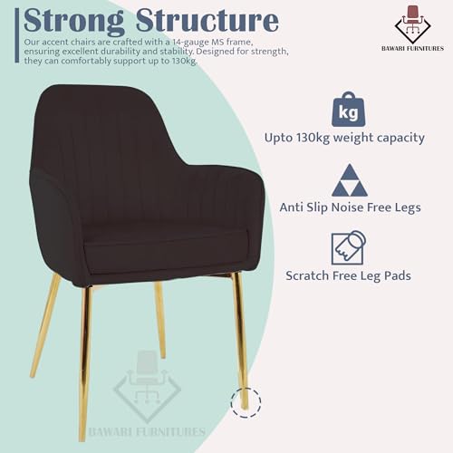 Image of Set of 2 Accent Chair for Living Room | Modern Armchair in Soft Velvet Fabric with Sturdy Legs | Premium Chair for Home Living Room Bedroom Restaurent | (Gold Legs, Black)