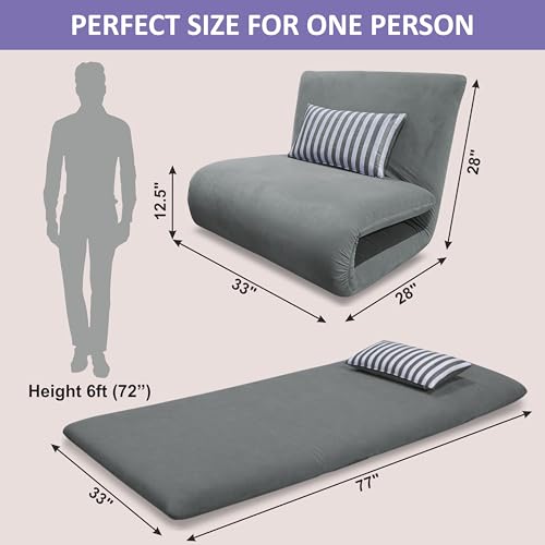 Image of Adorn India Easy Multi Mode 1 Seater Sofa Cum Bed | Velvet Fabric | Grey | Stripes Design | Comfortable Seating | Washable Cover | Perfect for Home & Office
