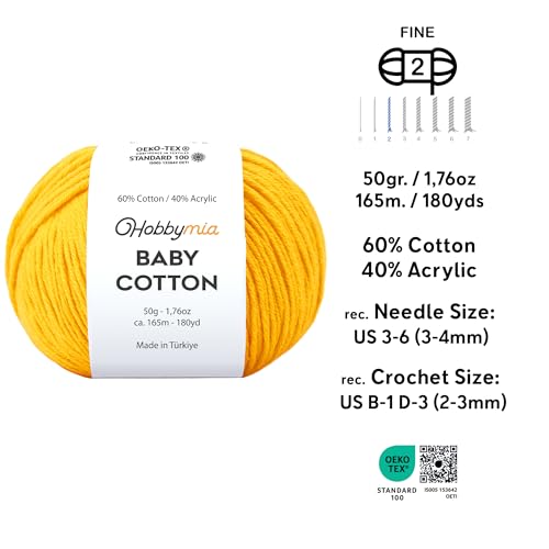 Image of Baby Cotton Blend Yarn - Soft Sport Weight Yarn for Crochet & Amigurumi - 50g /180yds - 60% Cotton 40% Acrylic - Ideal for Baby & Knitting Proj. & 10 Stitch Markers(Mustard Yellow, 4 Balls)