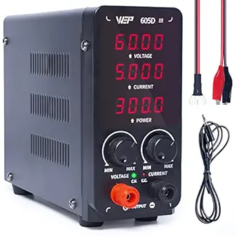 WEP 605D-III DC Power Supply Variable 60V 5A Regulated DC Lab Power Supply Precision Bench Adjustable Power Supply with Alligator Clips, Reads 00.01V & 0.001A