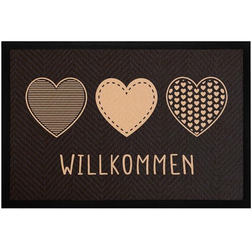 MoonWorks® Fußmatte Willkommen Motiv Herzen Türmatte Deko Haustür Eingang rutschfest & waschbar Willkommen beige-schwarz 60x40cm MoonWorks® Fußmatte Willkommen Motiv Herzen Türmatte Deko Haustür Eingang rutschfest & waschbar Willkommen beige-schwarz 60x40cm