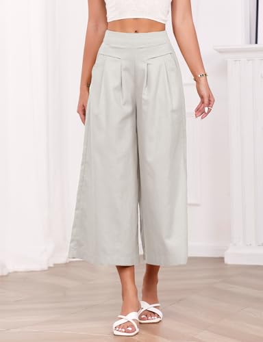 IDEALSANXUN Womens Cotton Linen Palazzo Pants Casual Wide Leg Culottes Trousers Capri Pant2