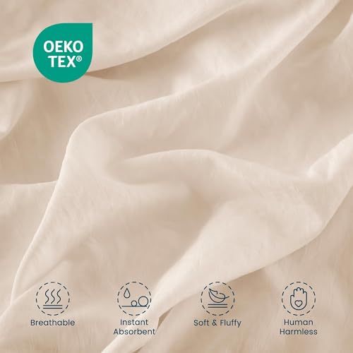 SLEEP ZONE Queen Comforter Set, Duvet Insert with Natural Wrinkle Texture, Cotton-Linen Feel, Lightweight and Breathable Fluffy Bedding Sets with 1 Comforter and 2 Pillow Shams (Beige) - image 3