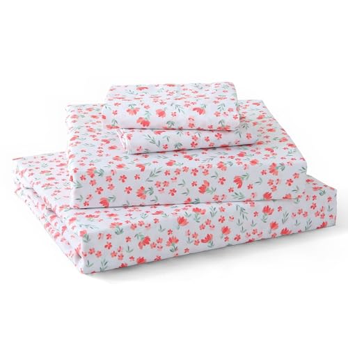 Image of MUXHOMO Queen Size 4 Piece Sheet Set, Soft Breathable Bed Sheet Set for Bedroom with Deep Pocket Up to 16 inch, Wrinkle-Free & Cooling Bedding for Oeko-TEX Certified - Rose Bloom